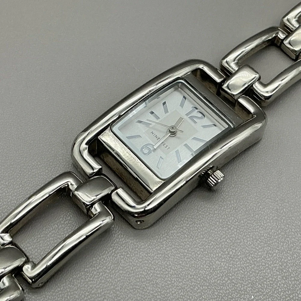 Nine West Womens Watch White Dial Silver Tone Bracelet Rectangular NEW BATTERY